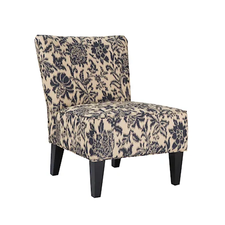 Navy Floral Print Armless Accent Chair